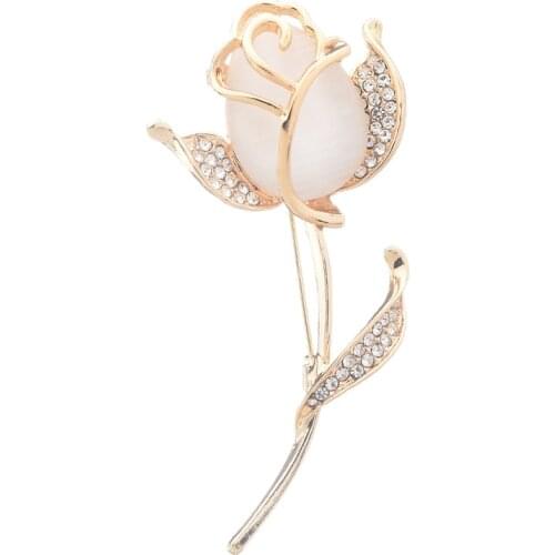 Copper Inlaid Crystal Wedding Clothing Jewelry Accessories Luxury New Fashion Opal Rose Upscale Elegant Delicate Brooch Pin Gift