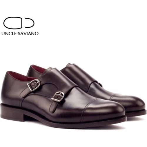 Uncle Saviano Double Monk Style Office Black Men Shoes Designer Dress Fashion Wedding Genuine Leather Handmade Shoes for Man