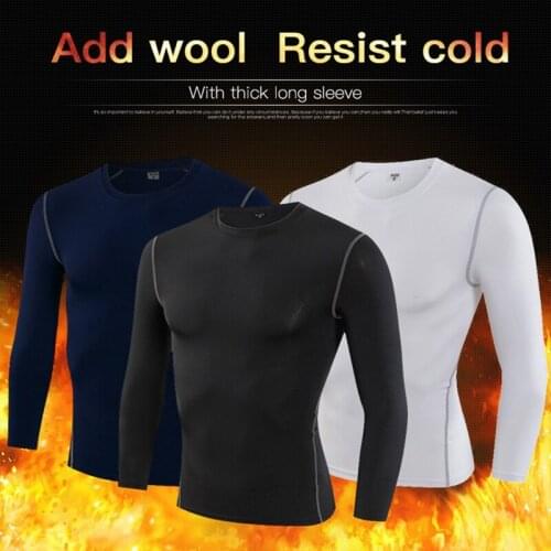 2021 Mens Compression Under Base Layer Top Add Wool Long Sleeve Tights Sports Rashgard Running T-shirt Fitness Shirt Gym T Shirt