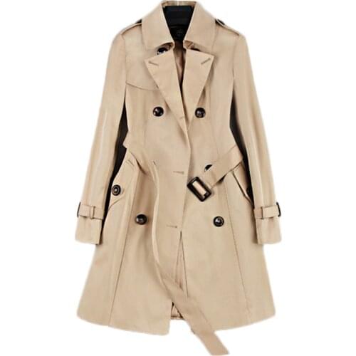 2019 Spring Autumn New Female Slim Street Windbreaker Business Outerwear Women Classic Double Breasted Mid-long Trench Coat