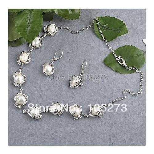 New Arriver Chirstmas Jewellery ! White Color Natural Baroque Shaper Genuine Freshwater Pearls Necklace Earrings Jewelry Set