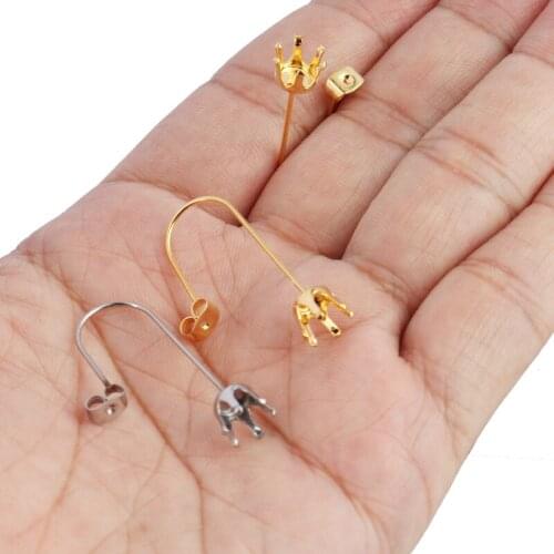 10pcs DIY Stainless Steel Earrings Base Connectors Back Earrings Setting Back Earring Parts For Jewelry Stud Earring With Base