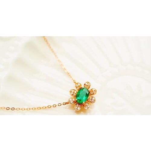 JHY Solid 18K Yellow Gold 6mm Nature Green Emerald Gemstones Pendants Necklaces for Women Fine Jewelry for Women Gifts