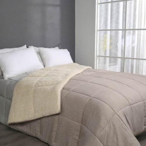 Papa&Mima Nordic Solid Quilted Winter Quilt Queen King Size Blanket Sherpa Berber Fleece Microfiber Double Side Thick Comforter