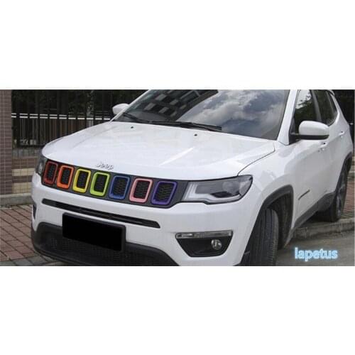 Lapetus Front Head Grille Grill Decoration Ring Frame Cover Trim 7 Pcs Fit For Jeep Compass 2017 2018 2019 2020 ABS More Colors