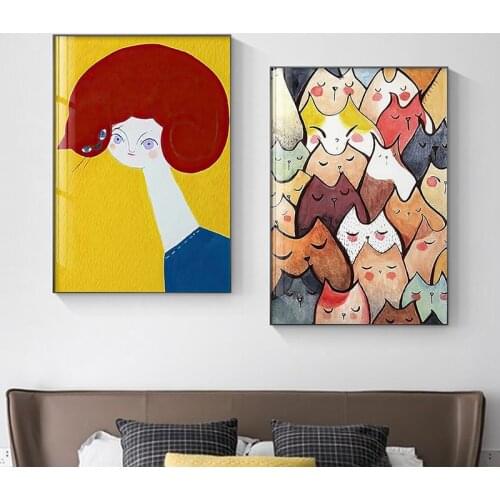 Abstract Cartoon Cat Posters and Prints Wall Picture for Living Room Bedroom Nordic Animal Canvas Painting Art Home Decoration