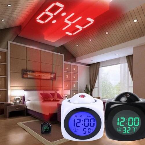 Projection Alarm Clock Digital Date Snooze Function Backlight Rotatable Wake Up Projector Multifunctional Led Clock