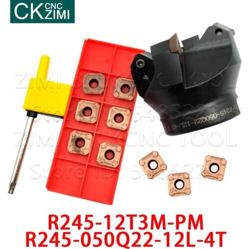 R245-050Q22-12L-4T 50mm Face Mill tools + inserts R245-12T3M-PM R245-12T3M-KM 4230 4240 4220 1030 1010 1020 milling cutter tools