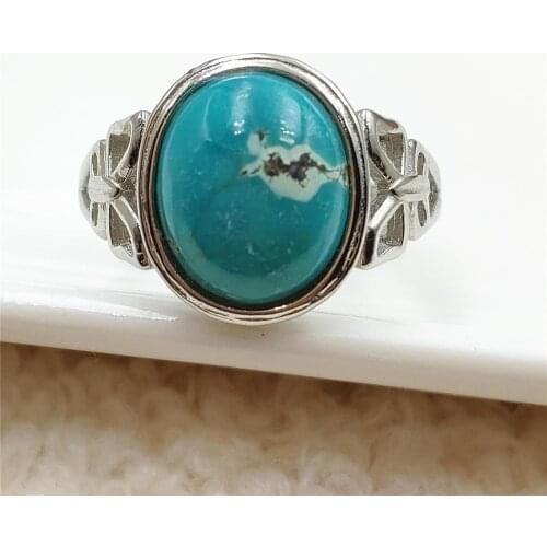 100% Natural Green Turquoise Quartz Adjustable Ring Oval 12x10mm 925 Sterling Silver Turquoise Bead Ring AAAAA