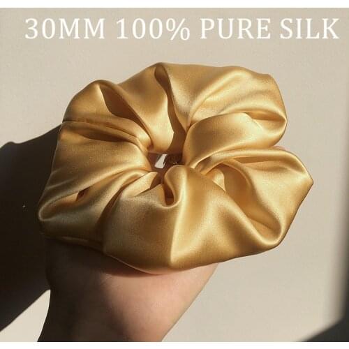 100% 30MM Silk Hair Scrunchies Width 6cm Elastic Hair Bands Women Ponytail Holder Hair Ties Rope Luxury Handmade Hair Accessorie
