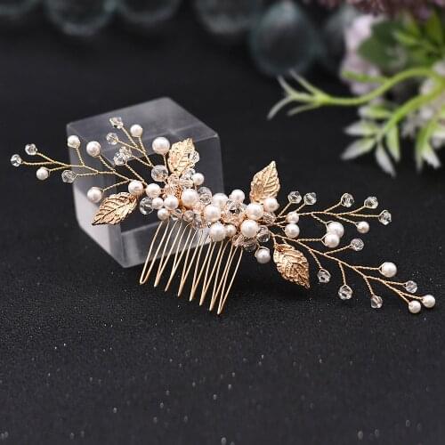 TOPQUEEN HP180 Luxury Bridal Hair Comb Gold Wedding Hair Clip Pearl Wedding Hair Accessories Hair Vine With Comb for Brides