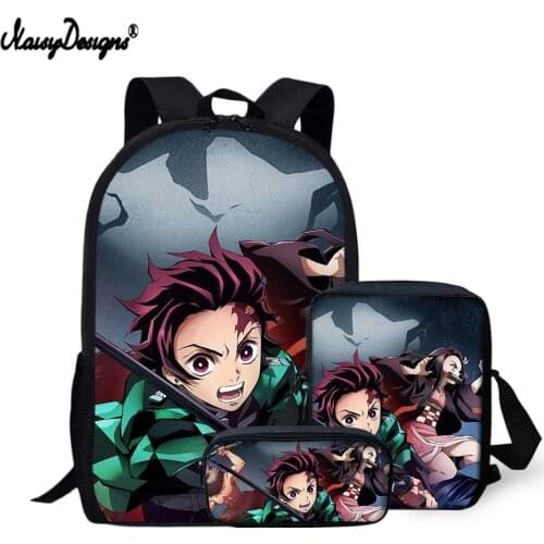 NOISYDESIGNS 2021 Demon Slayer Anime Print School Bags for Teenagers Boys 3Pcs/Set School Backpack Durable Anti-Dirty Schoolbags
