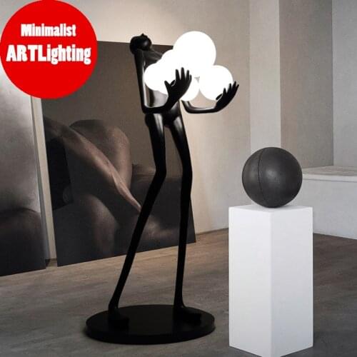 Modern Creative Design Standing Lamp Nordic Human Sculpture Resin LED Corner Floor Lamp For Lobby Rom Model Showroom Decoration