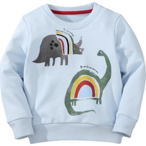 Jumping Meters Boys Long Sleeves Elephant Dinosaur Pattern Sweatshirts Kids Clothes Autumn Round Neck Sky Blue Clothing 2-7Years