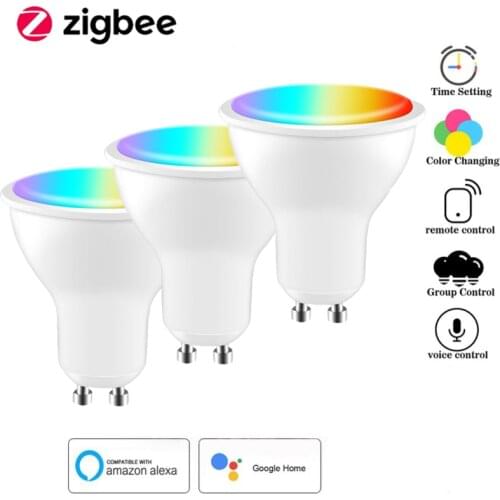 3pc Tuya ZigBee Smart Dimmable LED RGB Light Bulb Gu10 Spotlight APP Control Magic Lamp Work With Alexa Google Home Siri Control