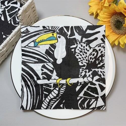 20Pcs/Pack Black Birds Plants Decoupage Paper Napkins Vintage Tissues for Xmas Wedding Birthday Party Decor Animal Tableware M
