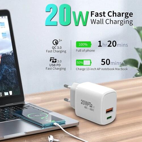 PD 20W Dual USB Type C Charger for Air iPad iPhone 12 Pro Samsung Huawei Support FCP SCP QC 3.0 For Samsung S10