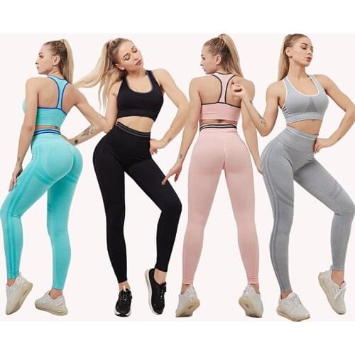2 Piece Set Women Yoga Wear Suit Fitness Vest Women Seamless High-Waist Hip-Lifting Tight-Fitting Legging Trousers Women