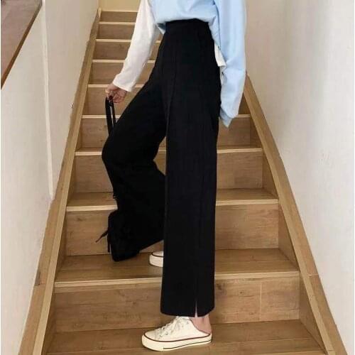 New Large Big Plus Size Korean Style Long Trousers Flare Wide Leg Fat Female Pants Lattice Solid Slim High Waist Pants Women