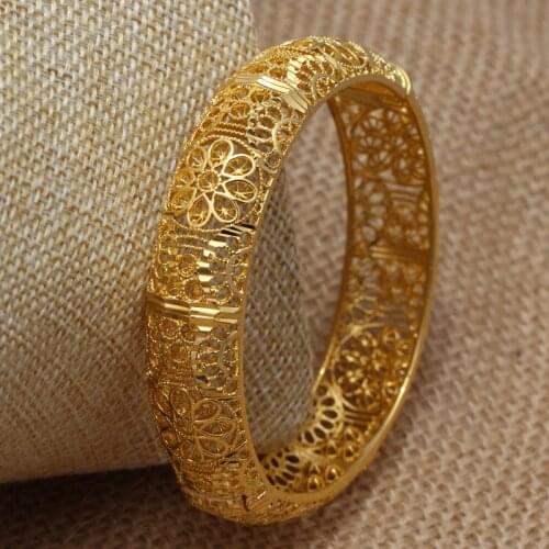 1PC 24K Flower Bangles Girls Dubai Gold Turkish Egyptian Algeria Indian Moroccan Saudi Gold Bangles Kids banglesFashion Jewelry
