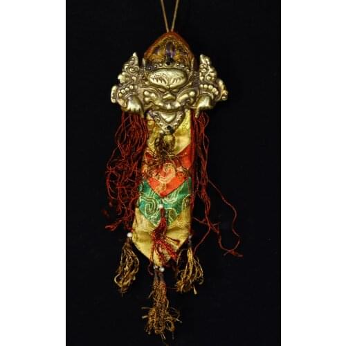 11"Tibet Buddhism Old Bronze Roc garuda statue Prayer flags Pendant Town House Exorcism Ward off evil spirits