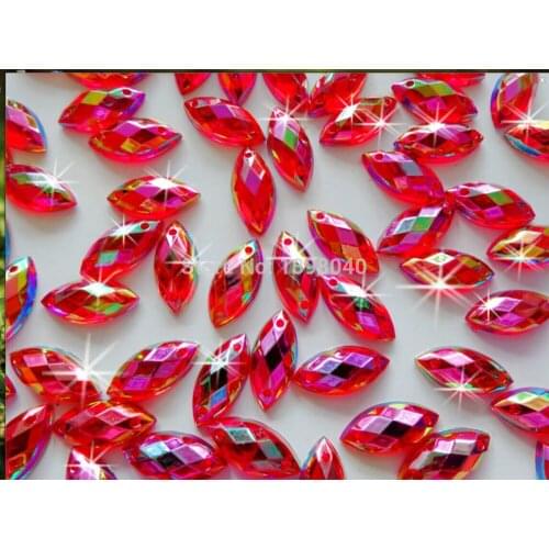 Big promotion Navette Red AB colour 150pcs 7*15mm sew on Acryl crystal rhinestones accessory gemstone strass diamond