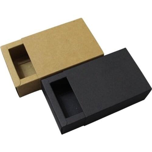 20pcs/lot-6.5*6.5*3cm Small Size Black Kraft Paper Drawer Box Handmade Soap Craft Jewel Macaron Packaging Party Gift Boxes