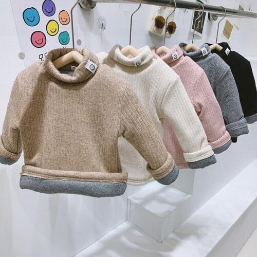 2021 Girls T Shirts Kids Clothes Winterl Velvet Thick White Yellow Black Cartoon Pattern Tops Baby Girl Warm Clothes for 2-6T