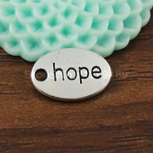 50pcs/lot Metal Zinc Alloy Silver Tone With Hope Charm Pendant For Necklace DIY Jewelry Making Accessories 14x10mm (K01595)