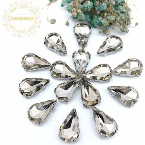 Free shipping! Light coffee Water drop shape Glass Crystal sew on rhinestones with claw Diy Clothing accessories