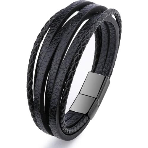 Punk Men Leather Bracelet Multi-Layer Wristband Bangle Magnetic Connector Jewelry Cuff Bracelet Gift Women Men Accessories