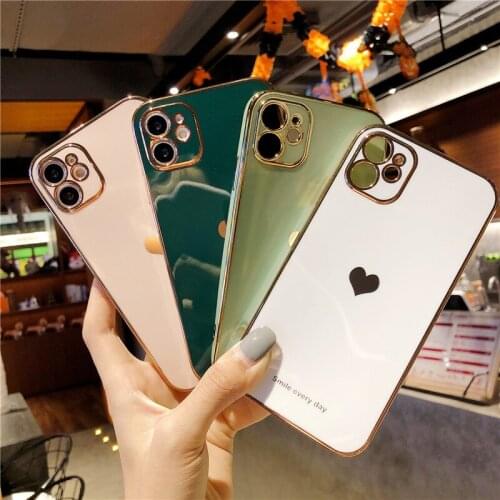 Electroplated Love Heart Phone Case For iPhone 12 Pro 11 Pro Max XR X XS Max 7 8 Plus Soft Silicone Camera Protective Back Cover
