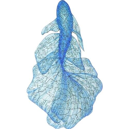 Wooden Jigsaw Puzzles Blue Fish Unique Wooden Puzzles For Adults Children Wood Animal Puzzle Games DIY Puzzles Toys Crafts Gifts