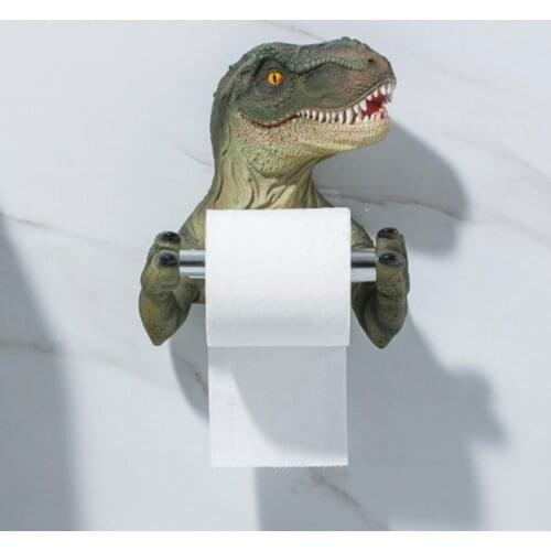 Toilet Paper Holder Wall Mounted Self Adhesive Resin Dinosaur Toilet Paper Roll Tissue Towel Holder Rack Barrel for Bathroom