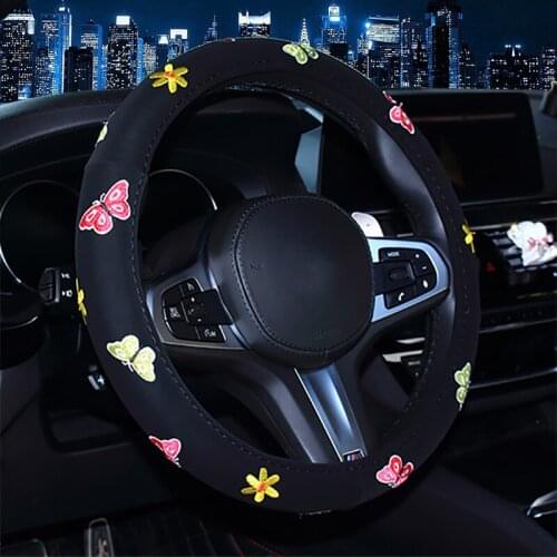 Four Seasons Cartoon Car Steering Wheel Covers Breathable Embroidery Universal Steering Wheel Protector Car Styling Covers 38cm