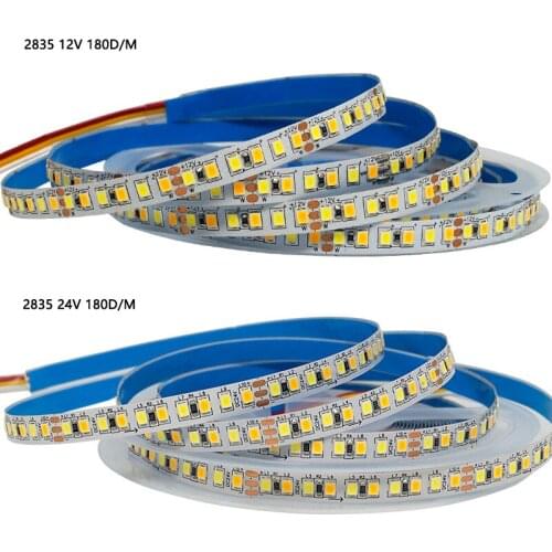 5M CCT Dimmable LED Strip Light Dual Color SMD2835 12V 24v DC WW CW Color Temperature Adjustable Flexible LED Tape Ribbon