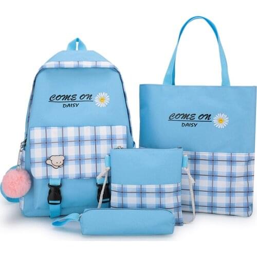 4 Pcs sets canvas Schoolbags For Teenage Girls Female Children Shoulder Bags New Trend Female Backpack Fashion Women Backpack