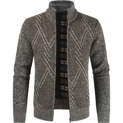 2019 Autumn Winter Mens Sweater Casual Stand Collar Thick Cardigan Men Fashion Warm Sweater Coats Men