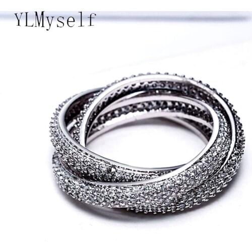 3pcs sets circle rings White and gold plate trendy jewelry statement womens ring Luxury jewellery full crystal accessories