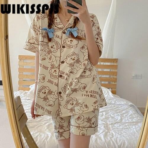 Summer Cute Short Sleeve Shorts Two Piece Home Clothes Fashion Pajamas for Teen Girls Kawaii Pajama Women Pajamas Sleepwear