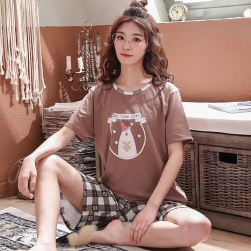 Summer Cotton Women Pajamas Short Tops+Short Pants Two Pieces Set Womens Pyjamas Loose Soft Plus Size 3XL Female Sleepwear