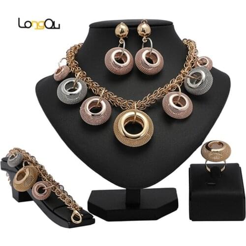 Longqu Dubai gold-colorful Bridal Jewelry set Brand 2019 Nigerian Wedding wedding woman accessories jewelry set wholesale