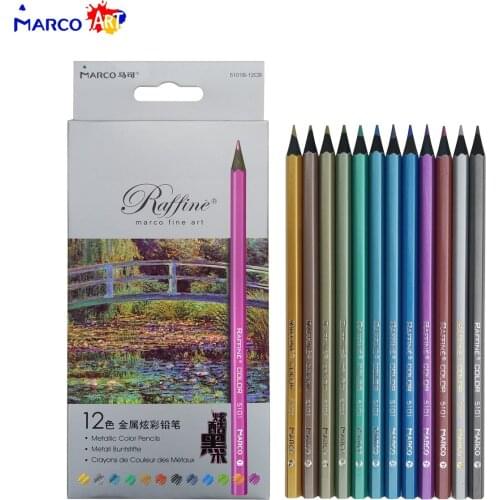 Marco Raffine Artist 12pcs Color Pencils lapis de cor profissional Black Wood Metallic Colored Pencils Stationery Set Art Supply