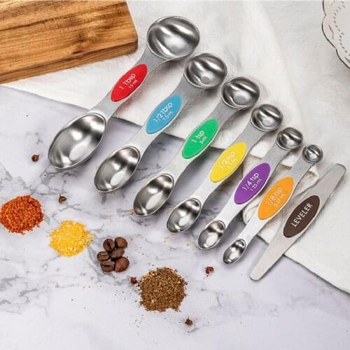 Measuring Spoon Double-ended Stainless Steel Magnetic Sucker Double Headed Multicolor Teaspoon Baking Tool Measurement Gadgets