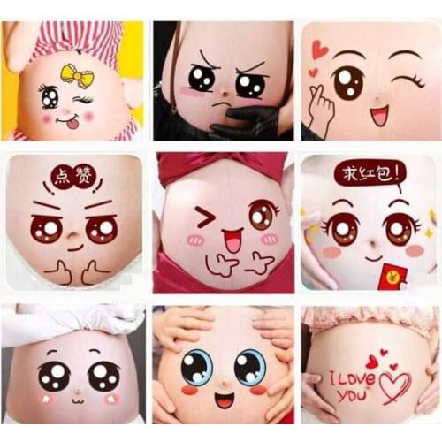 2Pcs Cute Cartoon Expression Pregnant women Facial Stomach Belly Sticker Photo Prop Belly Painting Photo Stickers