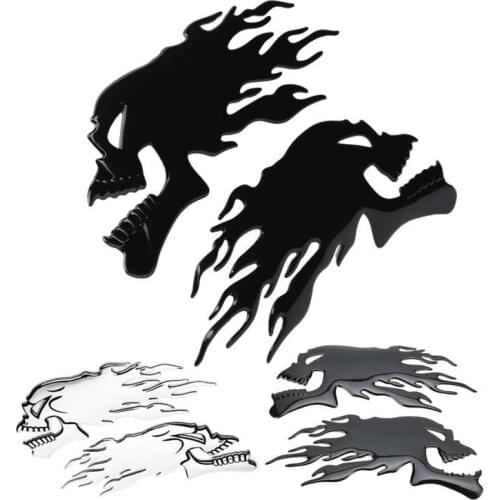 2PCS Motorcycle Fuel Tank Sticker 3D Universal Flame Skull Decal Decorations for Motorcycle Accessories