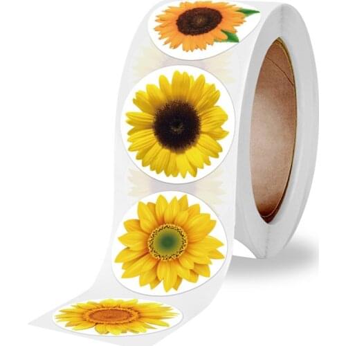 100-500Pcs Sunflower Pretty Flower Thank You Stickers Round Sealing Labels for Business Handmade Baking Party decor Gift package