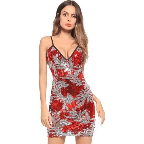 2019 New Summer Womens Sleeveless Wrap Good Body High Quality Sexy Fashion Nightclub Dress Sequins