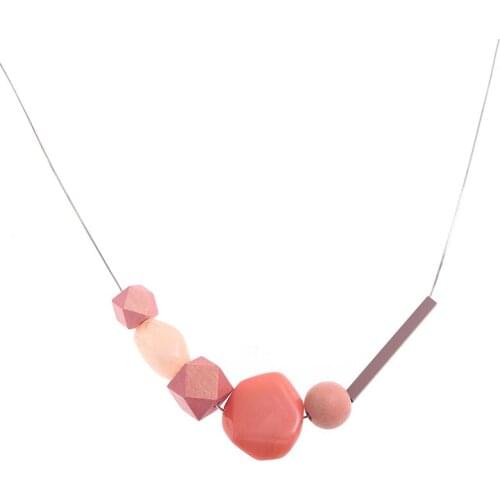 Trendy Chunky Resin Wood Bead Pendant Necklace Women Mom Accessories Fashion Simple Cool Punk Beautiful Necklace Spring Jewelry