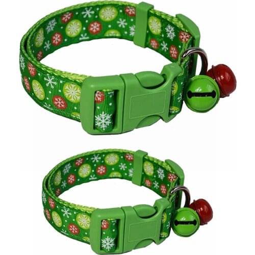 Christmas Dog Collar Adjustable Xmas Pet Collars with Metal D Ring & Breakaway Buckle Snowflake Christmassy Pattern